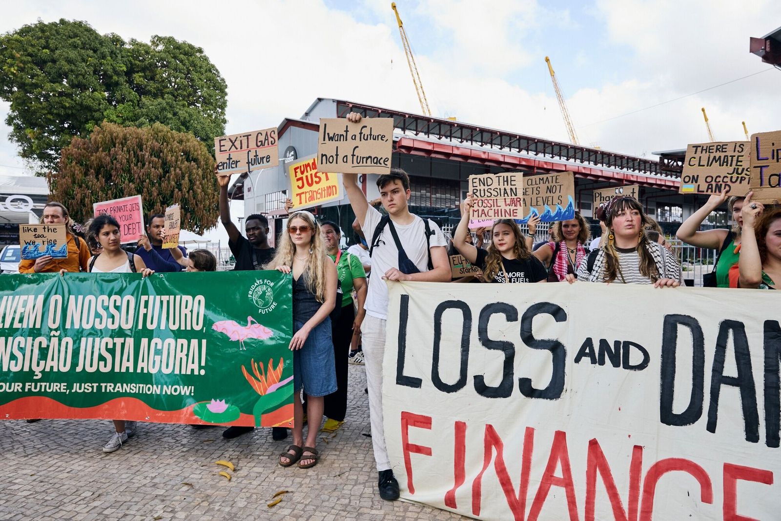 Demonstrators rally during the Fridays For Future Global Climate Strike on the sidelines of the COP30 climate summit in Belem, Para state, Brazil, on Friday, Nov. 14, 2025. Delegates from nearly 200 countries have gathered in Belem in the Brazilian Amazon for the United Nations COP30 climate conference, running through Nov. 21. Photographer: Marina Calderon/Bloomberg