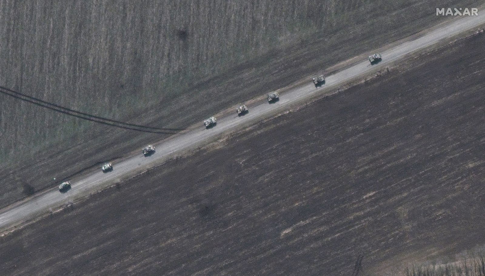 A satellite image shows an overview of tanks on road south of Izyum - via REUTERS