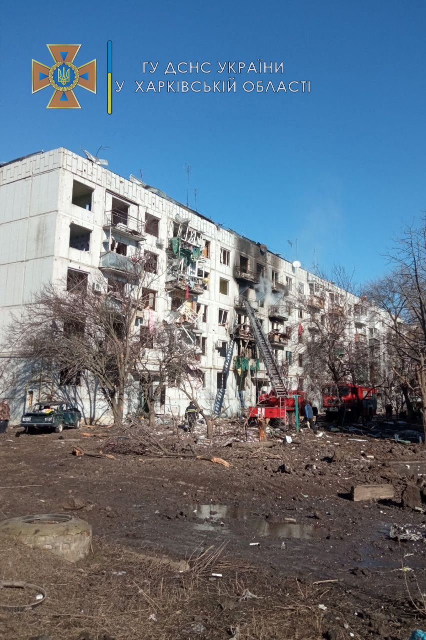 A view shows an apartment building damaged by shelling in Chuhuiv - via REUTERS