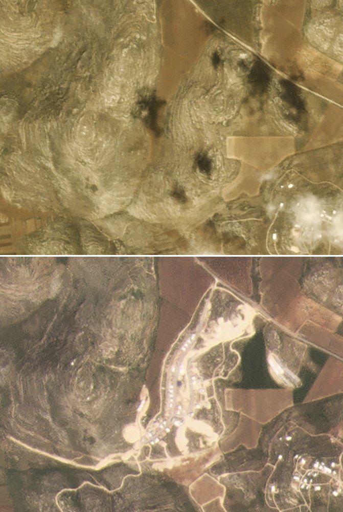 صورة بالأقمار الصناعية تظهر نمو مستوطنة عميحاي في الضفة الغربية بين 5 مارس 2017 و16 مارس 2021 - AP
