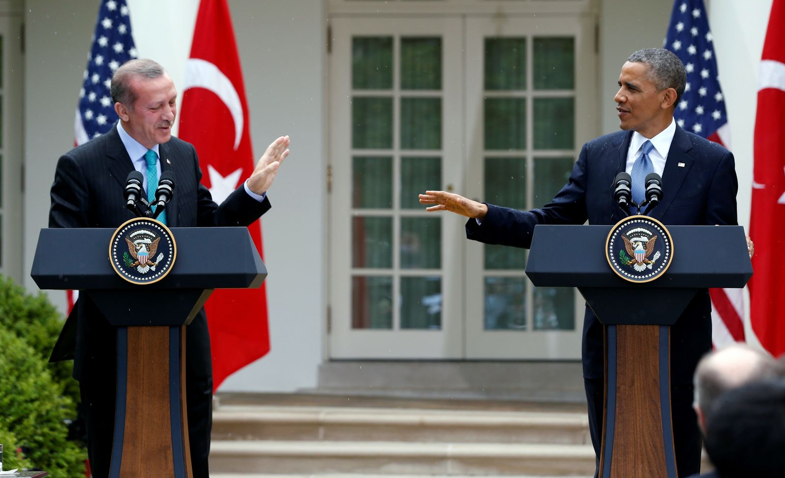 الرئيس الأميركي باراك أوباما ورئيس الوزراء التركي رجب طيب أردوغان خلال مؤتمر صحافي في البيت الأبيض - 16 مايو 2013 - REUTERS