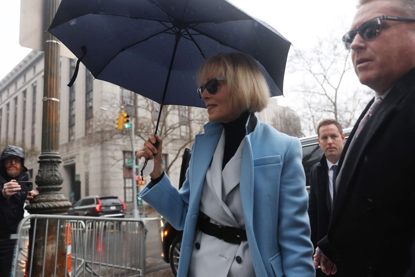 NEW YORK, NEW YORK - JANUARY 25: E. Jean Carroll arrives at Manhattan federal court in New York as her defamation suit against Donald Trump resumes after a juror and lawyer fell sick on January 25, 2024 in New York City. Carroll, who sued Trump for defaming her when he was president, is expected to conclude her case by Thursday afternoon, after which Trump's defense case will start. He is listed as one of only two defense witnesses and has said he plans to testify.   Spencer Platt/Getty Images/AFP (Photo by SPENCER PLATT / GETTY IMAGES NORTH AMERICA / Getty Images via AFP)