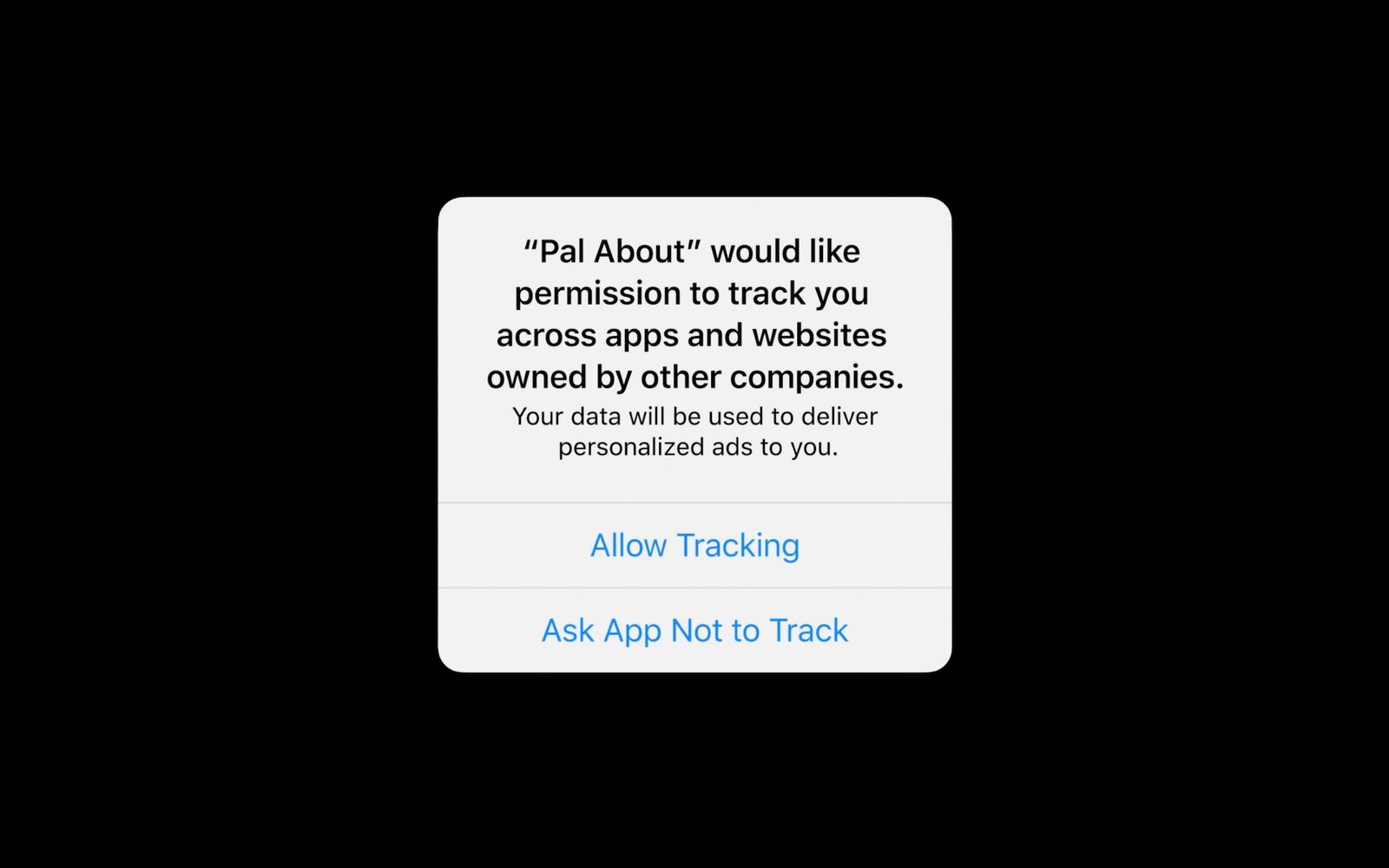 رسالة تنبيه على iOS 14 توضح للمستخدم طلب التطبيق لبياناته كي يتم استهدافه بإعلانات موجهة مستقبلا - أبل