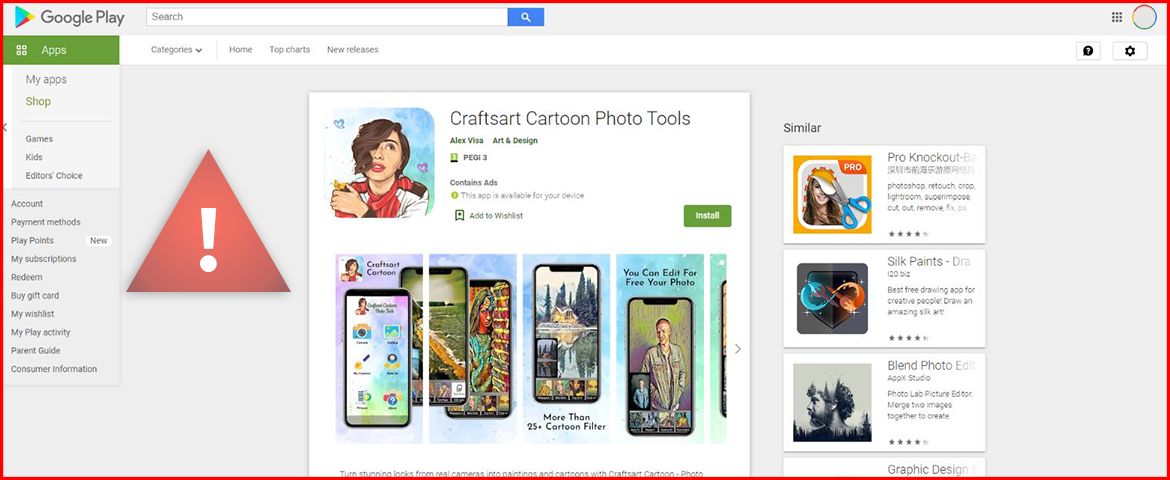 تطبيق Craftsart Cartoon Photo Tools الخبيث - Pradeo