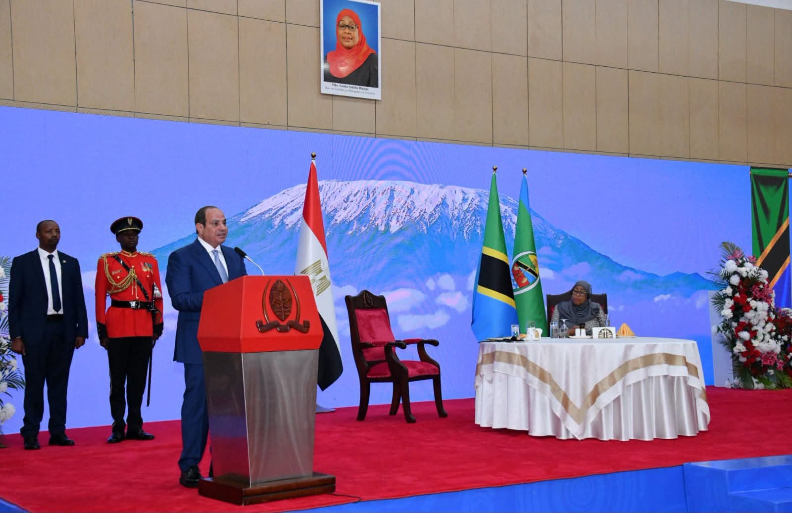 الرئيس المصري عبد الفتاح السيسي خلال مؤتمر صحافي مع الرئيسة التنزانية سامية حسن في دار السلام، تنزانيا، 18 يوليو 2026. - facebook/Egy.Pres.Spokesman