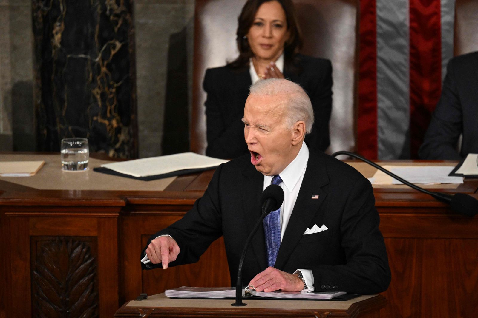 US President Joe Biden delivers the State of the Union address in the House Chamber of the US Capitol in Washington, DC, on March 7, 2024. (Photo by Mandel NGAN / AFP)