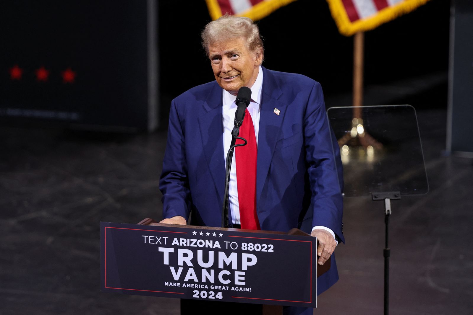 Republican presidential nominee and former U.S. President Donald Trump speaks during a campaign rally in Tucson, Arizona, U.S. September 12, 2024.  REUTERS/Mike Blake