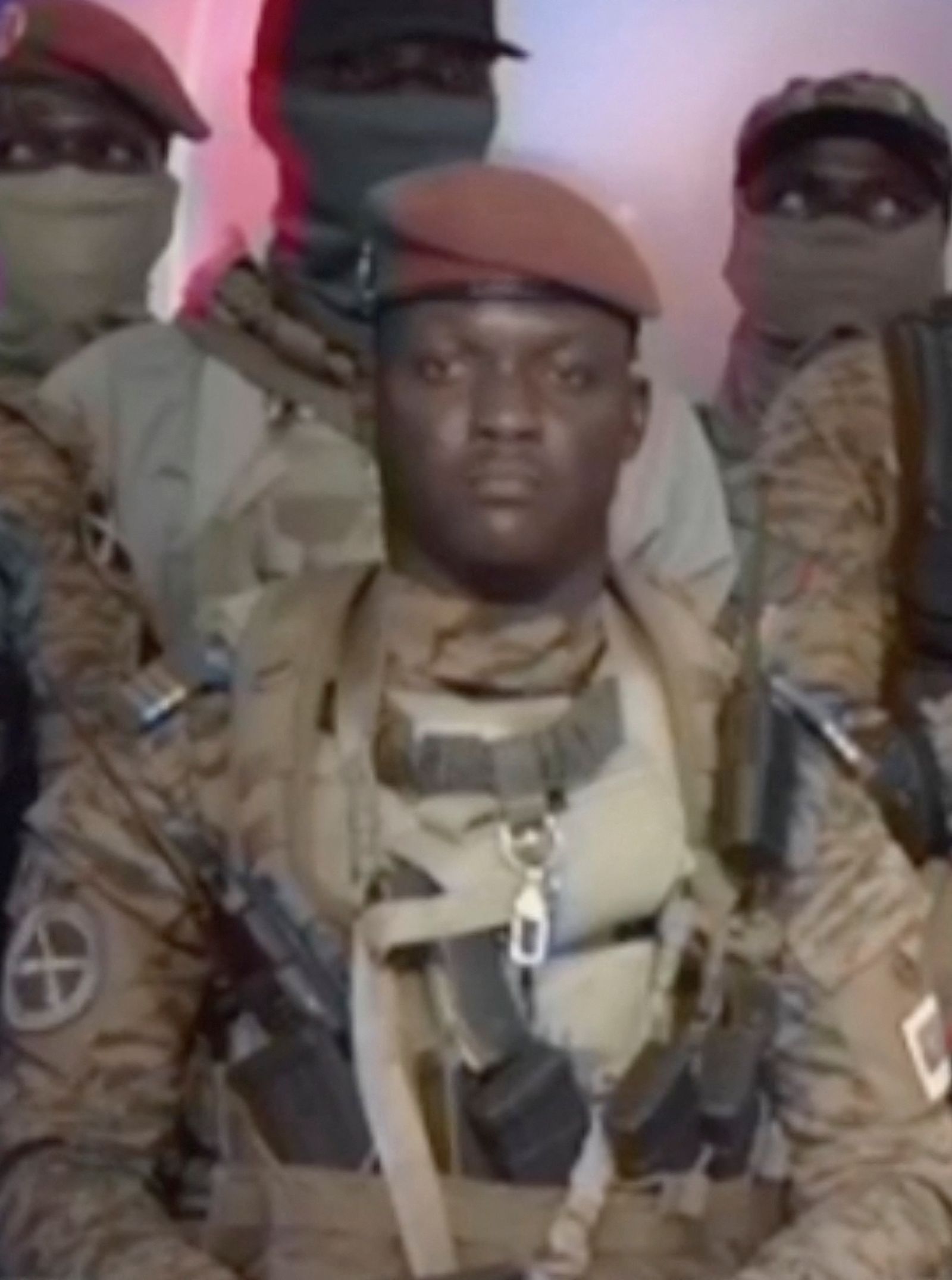 Captain Ibrahim Traore looks on during the announcement on television that he has ousted Burkina Faso's military leader Paul-Henri Damiba and dissolved the government and constitution, in Ouagadougou - via REUTERS