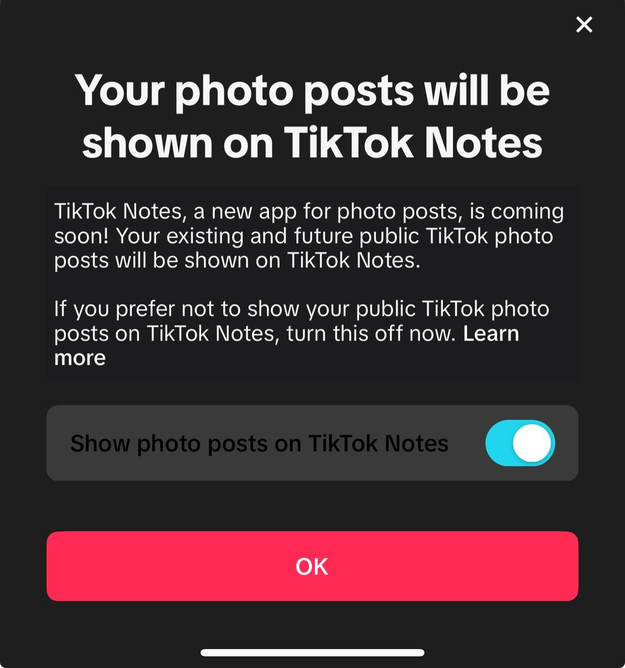 إشعار تيك توك لبعض مستخدميها حول منصتها TikTok Notes القادمة