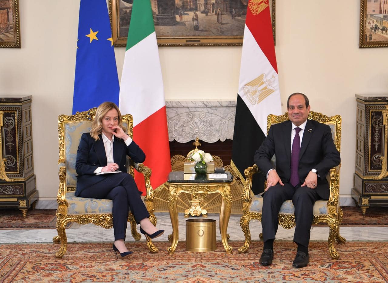 الرئيس المصري عبد الفتاح السيسي يستقبل رئيسة وزراء إيطاليا جورجيا ميلوني في القاهرة. 17 مارس 2024