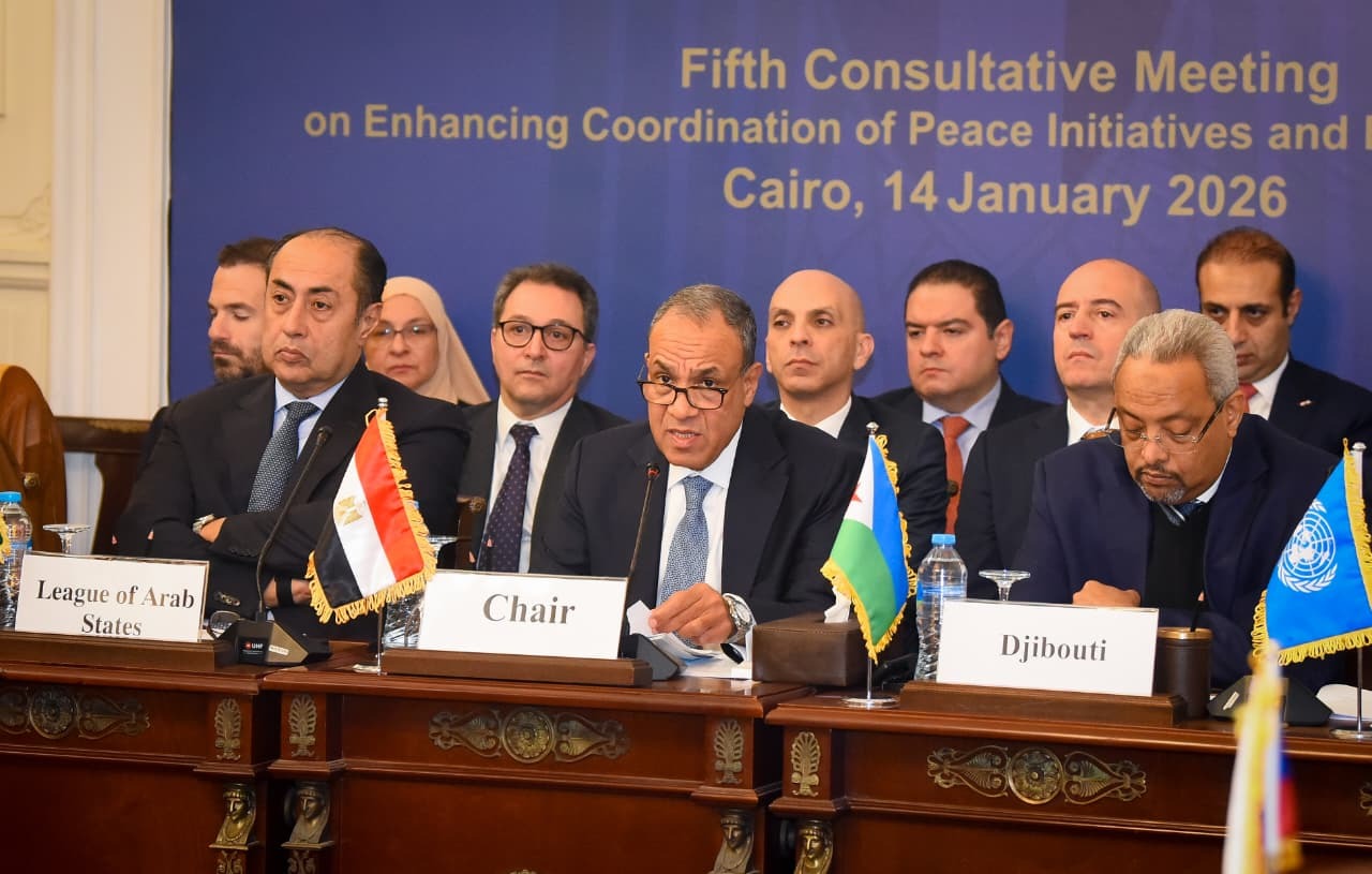 وزير الخارجية المصري بدر عبد العاطي يرأس الاجتماع الخامس للآلية التشاورية لتعزيز تنسيق جهود السلام في السودان بالقاهرة. 14 يناير 2026
