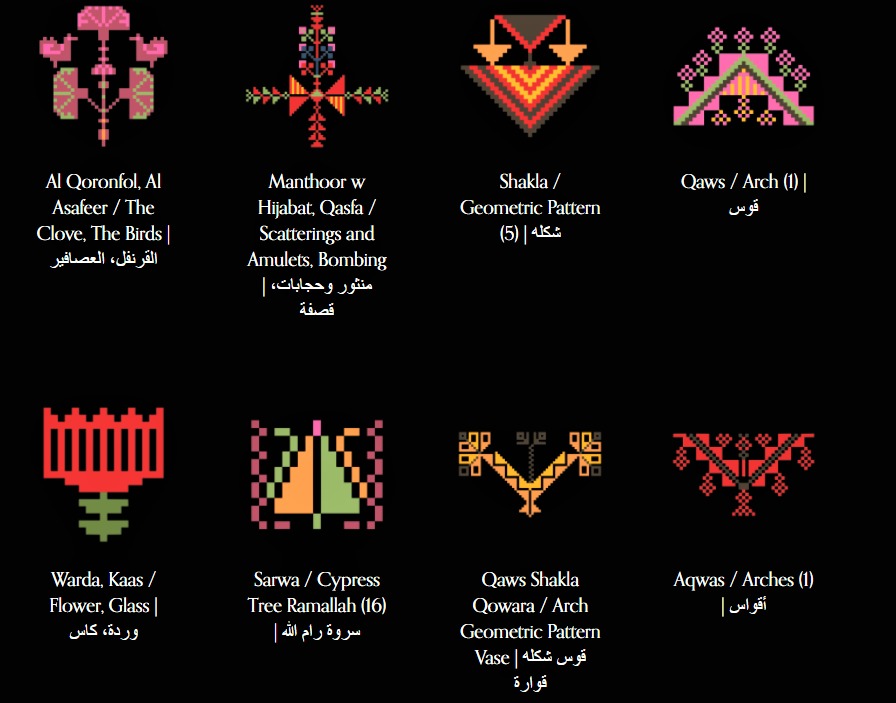 أنماط وتصاميم من التطريز الفلسطيني.