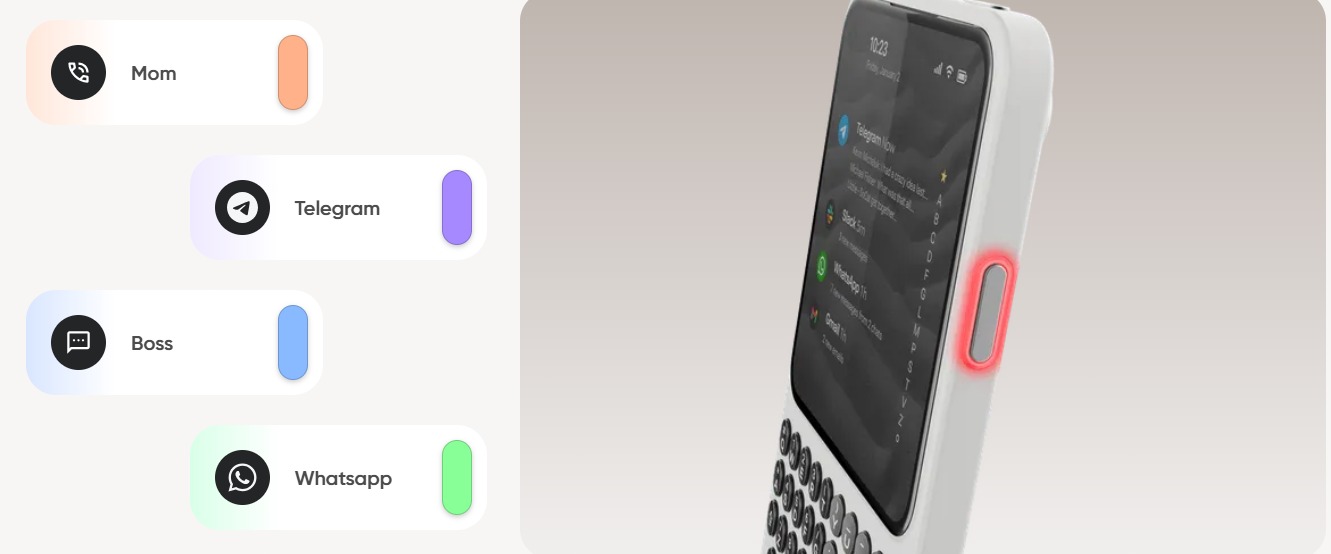 الزر الجانبي لهاتف Communicator الجديد من شركة كليكس الناشئة مع ميزة إشعارات Signal Light الضوئية - Clicks