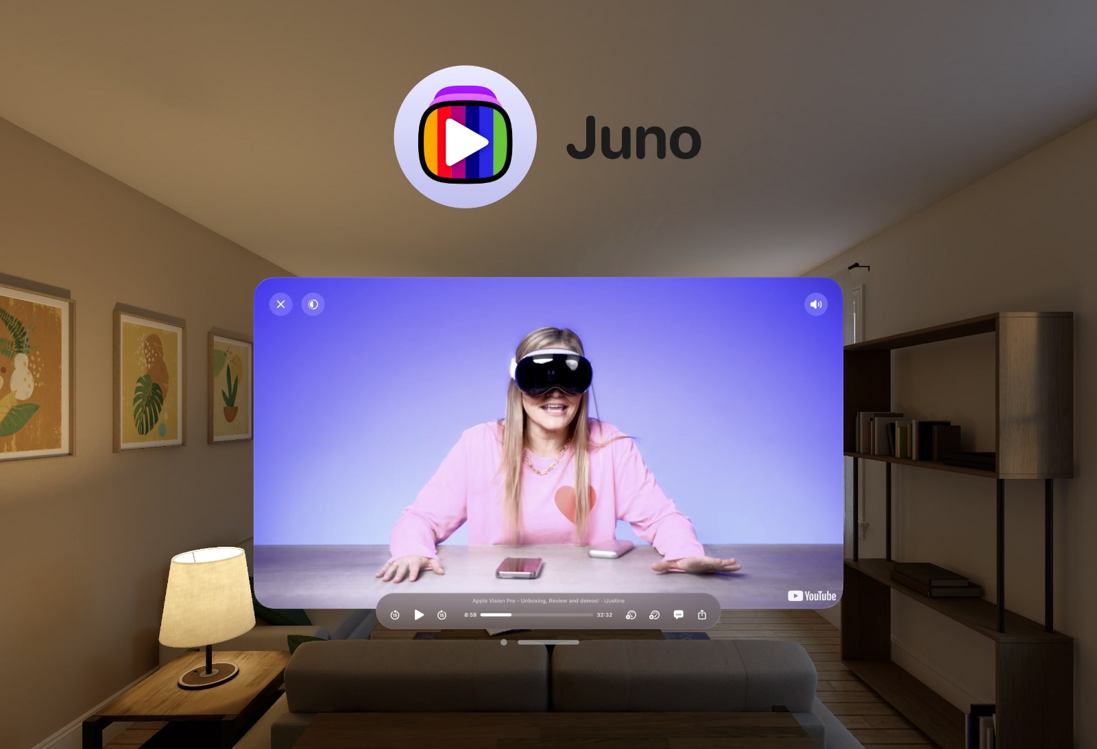 تطبيق Juno for Youtube لنظارة أبل فيجن برو