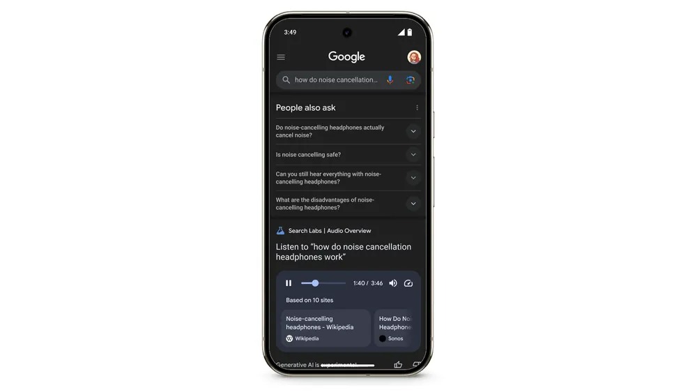 ميزة Audio Overview التجريبية داخل محرك بحث جوجل - Google