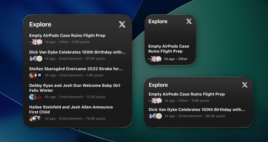 تطبيقات مصغرة من إكس للشاشة الرئيسية على آيفون