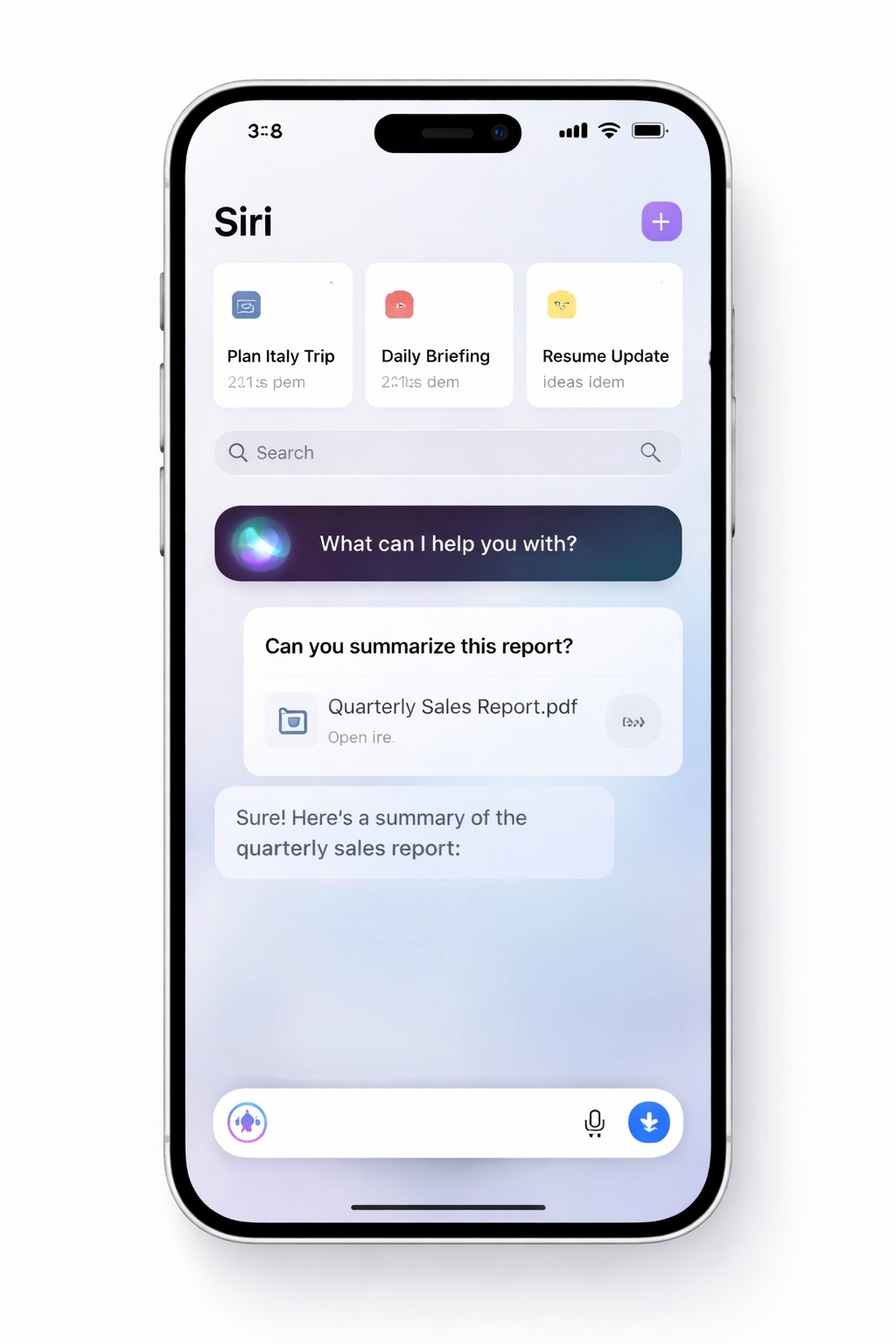 صورة صممتها 'الشرق' للتعبير عن تطبيق سيري المنتظر إطلاقه من أبل بحسب التسريبات التي نشرتها بلومبرغ
