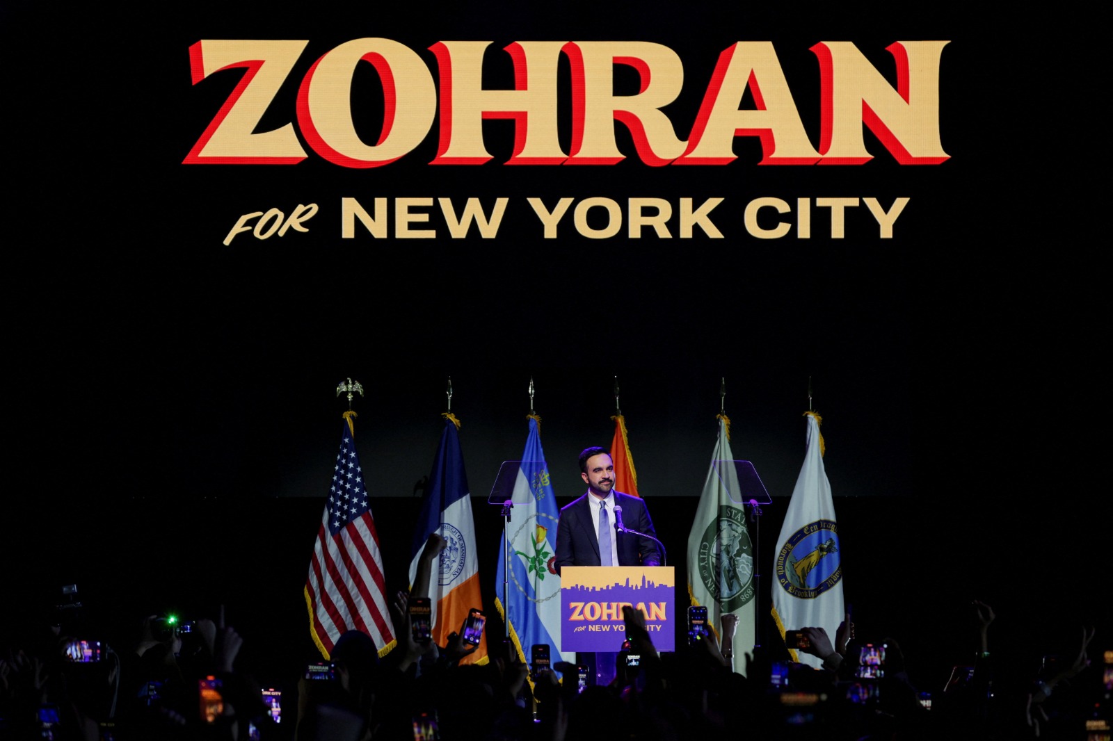 زهران ممداني يتحدث إلى أنصاره بعد فوزه بسباق انتخابات عمدة مدينة نيويورك. 04 نوفمبر 2025