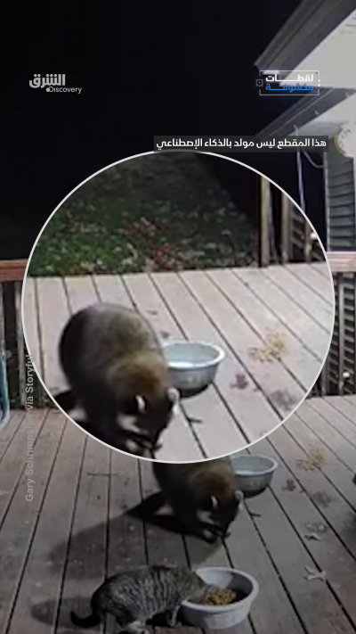 كاميرا مراقبة توثّق راكون وهو يسرق طعام قطة من شرفة...